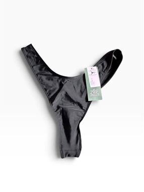 WILD FABLE black high rise extra high leg thong bikini bottom size S NWT